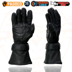 Milwaukee Leather Men's Gauntlet Motorcycle Hand Gloves- Deerskin Zip-Off-Long Cuff Thermal Lined Gel Palm-SH852