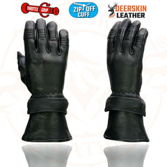 Milwaukee Leather SH870 Women's USA Deerskin Black Leather Gauntlet Winter Gloves w/ Gel Palm
