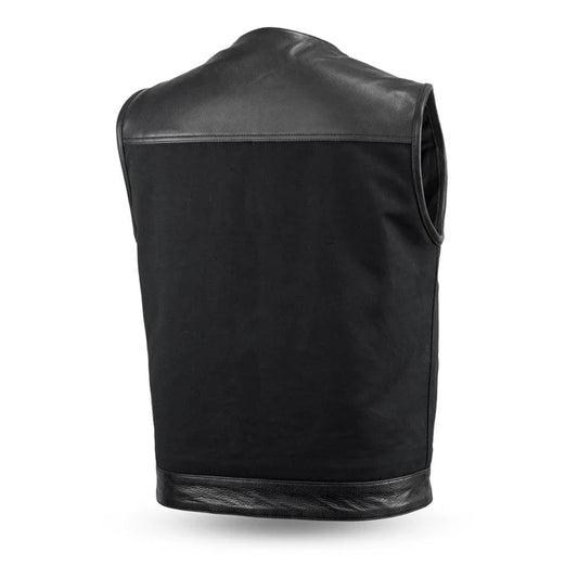 FIM4951CNV-N-49/51 - No Collar Men's Leather/Canvas Motorcycle Vest