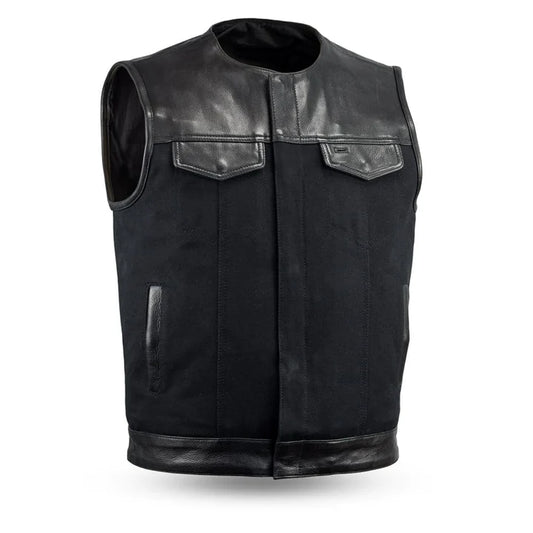 FIM4951CNV-N-49/51 - No Collar Men's Leather/Canvas Motorcycle Vest