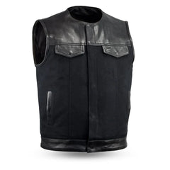 FIM4951CNV-N-49/51 - No Collar Men's Leather/Canvas Motorcycle Vest