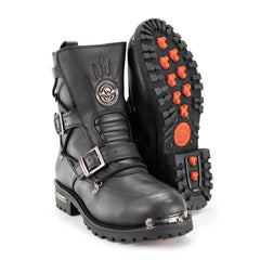 Milwaukee Leather MBM9076 Men’s Black 'Tactical' Logger Leather Boots with Buckle Enhancement