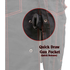 Milwaukee Leather MDM3036 Men’s Wrecker Club Vest – Black Denim & Leather, Diamond Quilt, Red Stitch