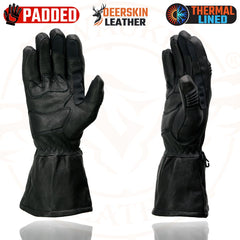 Milwaukee Leather Men's Gauntlet Motorcycle Hand Gloves-Black Deerskin Long Cuff Thermal Lined Gel Palm-G039