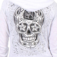 Hot Leathers GLZ4237 Ladies 'Sugar Skull' Lightweight Slubby Hooded White Hoodie