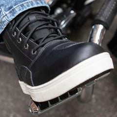 Milwaukee Leather MBM9002 Men's Black Leather Reinforced Street Biker Riding Shoes w/ Shift Protect | Ankle Support