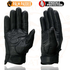 Milwaukee Leather MG7500 Men's Black Perforated Leather Gloves with Rubberized Knuckles