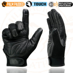 Milwaukee Leather MG7503 Men's iTouch Screen Fingers' Black Leather and Mesh Racing Gloves