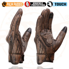 Milwaukee Leather MG7514 Men's Distressed Brown Leather Gloves with Gel Palm and Knuckle Protectors