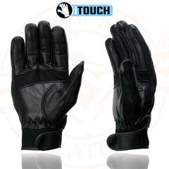 Milwaukee Leather MG7525 Men's 'iTouch' Black Leather Riding Gloves with Stretch Knuckles