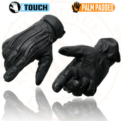 Milwaukee Leather MG7526 Men’s Black Leather Perforated Racer Gloves with Gel Palm