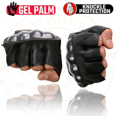 Milwaukee Leather MG7555 Men's Black 'Hard Knuckles' Leather Fingerless Glove with Gel Palm