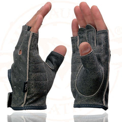 Milwaukee Leather MG7557 Men's Fingerless Distressed Gray Leather Gloves with Gel Padded Palm