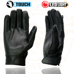 Milwaukee Leather MG7599 Men's Black Leather with i-Touch Screen Led Finger Light Motorcycle Hand Gloves