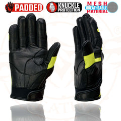 Milwaukee Leather MG7740 Women's Padded Black Leather and Neon Green Mesh Racing Motorcycle Rider Gloves