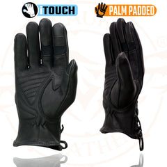 Milwaukee Leather MG7745 Women's 'Laced Wrist' Black Deerskin Leather Gloves with Gel Palms