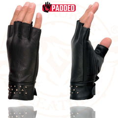 Milwaukee Leather MG7761 Women's Fingerless Black Leather Gloves with Gel Palms