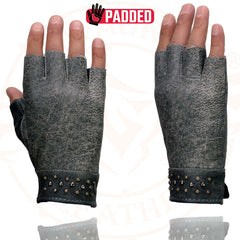Milwaukee Leather MG7761 Women's Fingerless Distressed Gray Leather Gloves with Gel Palms