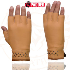 Milwaukee Leather MG7761 Women's Saddle Leather Fingerless Gloves with Gel Palms