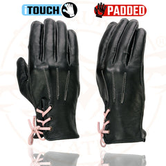 Milwaukee Leather MG7772 Women's 'Laced Wrist' Black and Fuchsia Leather Riding Gloves with Gel Palms