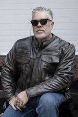 Milwaukee Leather MLM1508 Men's Distress Brown Leather Jacket with Utility Pockets