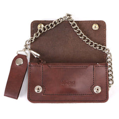 Milwaukee Leather MLW7884 Men's 6 InchAntique Brown Leather Bi-Fold Biker Wallet w/ Anti-Theft Stainless Steel Chain