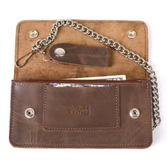 Milwaukee Leather MLW7885 Men's 6" Brown Premium Leather Bi-Fold Biker Wallet w/ Anti-Theft Stainless Steel Chain
