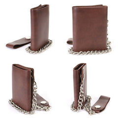 Milwaukee Leather MLW7886 Men's 4” Leather Biker Tr-Fold Wallet w/Buffalo Nickel Snaps Wallet w/ Anti-Theft Stainless Steel Chain