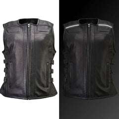 Milwaukee Motorcycle Clothing Co. Women's Gixxer Black Premium Leather Vest w/ Round Neck Side Buckle MMC40003