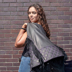 Milwaukee Motorcycle Clothing Co. Women’s Liberty Black and Purple Leather V-Neck Biker Vest w/ Side Lacing MMC40006