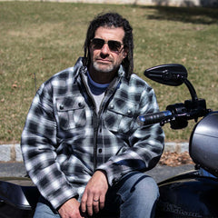 Milwaukee Leather Men's Black and White Heavy-Duty Checkered Flannel Riding Shirt - Warm Lined - Zippered Hand Pockets - MPM1638
