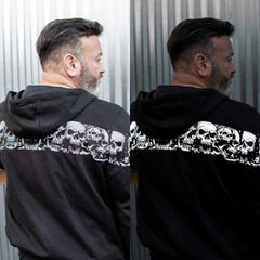 MMCC Men’s Bare Bones Hoodie – Reflective Skull Graphics Front & Back, Full Zip, 100 % Cotton, MPM1681