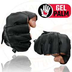 Milwaukee Leather SH206 Men's Black Welted Leather Fingerless Gloves with Gel Palm