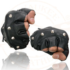Milwaukee Leather SH211 Men's 'Studded' Black Leather Fingerless Glove with Padded Palms