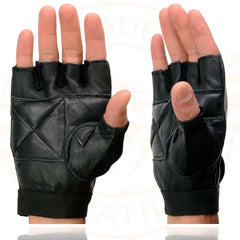 Milwaukee Leather SH217 Men's Black Leather and Mesh Fingerless Motorcycle Gloves