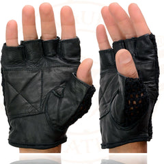 Milwaukee Leather SH219 Men’s Black Leather and Mesh Fingerless Gloves with Padded Palm