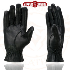 Milwaukee Leather SH226D Men's Black Unlined Leather Gloves with Zipper Closure