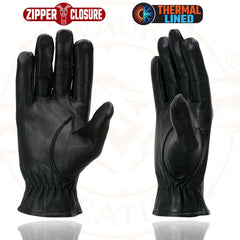 Milwaukee Leather SH226TH Men's Black Thermal Lined Leather Gloves with Zipper Closure