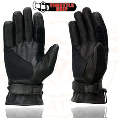 Milwaukee Leather SH296 Men's Black Leather Mesh Racing Motorcycle Riders Gloves w/ Padded Knuckle