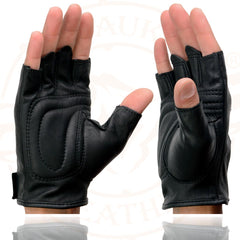Milwaukee Leather SH352 Men's 'Eagle Head' Black Leather Fingerless Gloves
