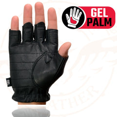 Milwaukee Leather SH357 Men's Black Perforated Leather Fingerless Gloves with Gel Palm