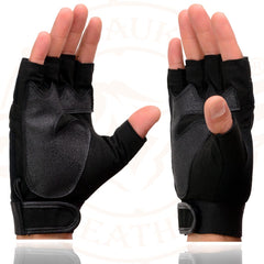 Milwaukee Leather SH44610 Men's Black Textile Fingerless Mechanics Gloves with Amara Bottom