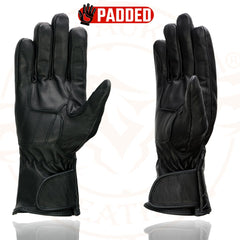 Milwaukee Leather SH451 Men's Black Leather Gauntlet Racing Style Motorcycle w/ Wrist and Knuckle Padding Protection