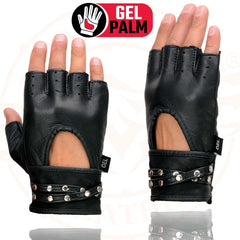 Milwaukee Leather SH461 Women's Black Leather Fingerless Gloves with Gel Palms
