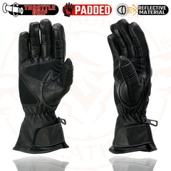 Milwaukee Leather SH607 Men's Black Leather Thermal Lined Padded Back Racing Gloves with Reflective Piping