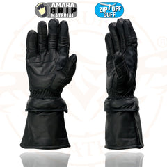 Milwaukee Leather SH710 Men's Black Leather Thermal Lined Gel Palm Gauntlet Motorcycle Goves w/ Removeable Cuff