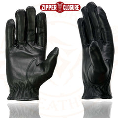 Milwaukee Leather SH722 Women's Black Unlined Leather Gloves with Zipper Closure