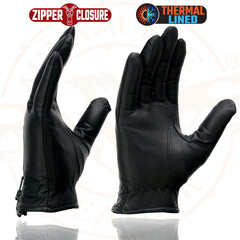 Milwaukee Leather SH728 Women's Black Thermal Lined Leather Gloves with Zipper Closure
