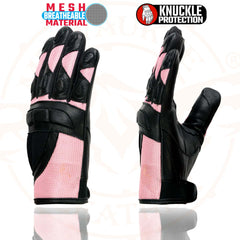 Milwaukee Leather SH802 Women's Black and Pink Leather with Mesh Combo Racing Gloves
