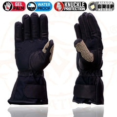 Milwaukee Leather Men's Black Gauntlet Motorcycle Hand Gloves-Waterproof Textile and Leather Reflective Piping-SH814